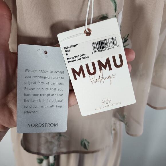 Show Me Your Mumu Wedding Audrey Maxi Dress Boquet Toss Chiffon Size XL NWT - Picture 7 of 12